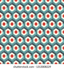 Contemporary honeycomb geometric pattern. Repeated hexagons ornament. Modern mosaic background. Seamless surface abstract design. Geo wallpaper. Digital paper, textile print. Vector art