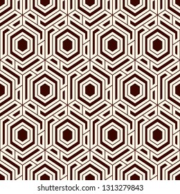 Contemporary honeycomb geometric pattern. Repeated hexagons ornament. Modern mosaic background. Seamless surface abstract design. Geo wallpaper. Digital paper, textile print. Vector art