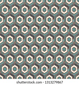Contemporary honeycomb geometric pattern. Repeated hexagons ornament. Modern mosaic background. Seamless surface abstract design. Geo wallpaper. Digital paper, textile print. Vector art