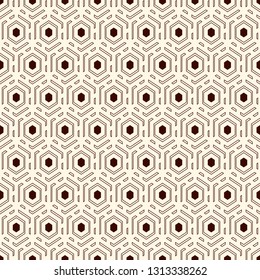 Contemporary honeycomb geometric pattern. Repeated hexagons ornament. Modern mosaic background. Seamless surface abstract design. Geo wallpaper. Digital paper, textile print. Vector art