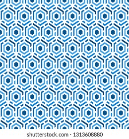 Contemporary honeycomb geometric pattern. Repeated hexagons ornament. Modern mosaic background. Seamless surface abstract design. Geo wallpaper. Digital paper, textile print. Vector art
