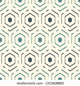 Contemporary honeycomb geometric pattern. Repeated hexagons ornament. Modern mosaic background. Seamless surface abstract design. Geo wallpaper. Digital paper, textile print. Vector art