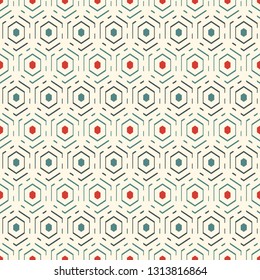 Contemporary honeycomb geometric pattern. Repeated hexagons ornament. Modern mosaic background. Seamless surface abstract design. Geo wallpaper. Digital paper, textile print. Vector art