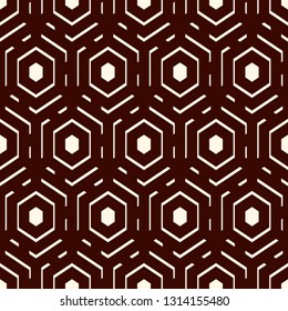 Contemporary honeycomb geometric pattern. Repeated hexagons ornament. Modern mosaic background. Seamless surface abstract design. Geo wallpaper. Digital paper, textile print. Vector art