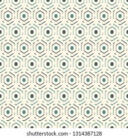 Contemporary honeycomb geometric pattern. Repeated hexagons ornament. Modern mosaic background. Seamless surface abstract design. Geo wallpaper. Digital paper, textile print. Vector art