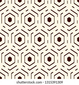 Contemporary honeycomb geometric pattern. Repeated hexagons ornament. Modern mosaic background. Seamless surface abstract design. Geo wallpaper. Digital paper, textile print. Vector art