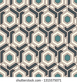 Contemporary honeycomb geometric pattern. Repeated hexagons ornament. Modern mosaic background. Seamless surface abstract design. Geo wallpaper. Digital paper, textile print. Vector art