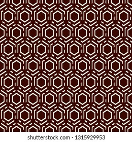 Contemporary honeycomb geometric pattern. Repeated hexagons ornament. Modern mosaic background. Seamless surface abstract design. Geo wallpaper. Digital paper, textile print. Vector art