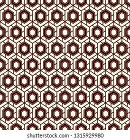 Contemporary honeycomb geometric pattern. Repeated hexagons ornament. Modern mosaic background. Seamless surface abstract design. Geo wallpaper. Digital paper, textile print. Vector art