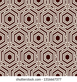 Contemporary honeycomb geometric pattern. Repeated hexagons ornament. Modern mosaic background. Seamless surface abstract design. Geo wallpaper. Digital paper, textile print. Vector art