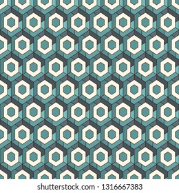 Contemporary honeycomb geometric pattern. Repeated hexagons ornament. Modern mosaic background. Seamless surface abstract design. Geo wallpaper. Digital paper, textile print. Vector art
