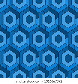 Contemporary honeycomb geometric pattern. Repeated hexagons ornament. Modern mosaic background. Seamless surface abstract design. Geo wallpaper. Digital paper, textile print. Vector art