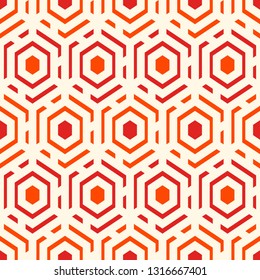 Contemporary honeycomb geometric pattern. Repeated hexagons ornament. Modern mosaic background. Seamless surface abstract design. Geo wallpaper. Digital paper, textile print. Vector art