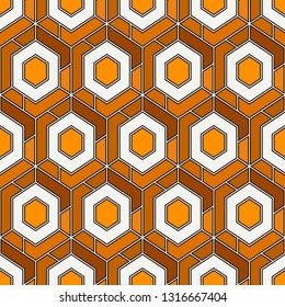 Contemporary honeycomb geometric pattern. Repeated hexagons ornament. Modern mosaic background. Seamless surface abstract design. Geo wallpaper. Digital paper, textile print. Vector art