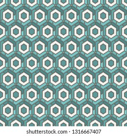 Contemporary honeycomb geometric pattern. Repeated hexagons ornament. Modern mosaic background. Seamless surface abstract design. Geo wallpaper. Digital paper, textile print. Vector art