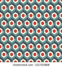 Contemporary honeycomb geometric pattern. Repeated hexagons ornament. Modern mosaic background. Seamless surface abstract design. Geo wallpaper. Digital paper, textile print. Vector art