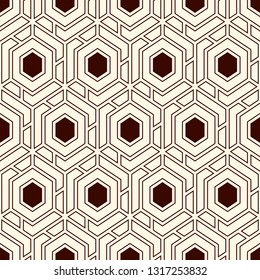 Contemporary honeycomb geometric pattern. Repeated hexagons ornament. Modern mosaic background. Seamless surface abstract design. Geo wallpaper. Digital paper, textile print. Vector art