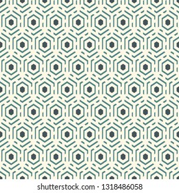 Contemporary honeycomb geometric pattern. Repeated hexagons ornament. Modern mosaic background. Seamless surface abstract design. Geo wallpaper. Digital paper, textile print. Vector art