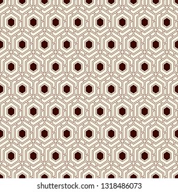 Contemporary honeycomb geometric pattern. Repeated hexagons ornament. Modern mosaic background. Seamless surface abstract design. Geo wallpaper. Digital paper, textile print. Vector art