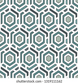 Contemporary honeycomb geometric pattern. Repeated hexagons ornament. Modern mosaic background. Seamless surface abstract design. Geo wallpaper. Digital paper, textile print. Vector art
