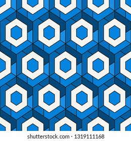Contemporary honeycomb geometric pattern. Repeated hexagons ornament. Modern mosaic background. Seamless surface abstract design. Geo wallpaper. Digital paper, textile print. Vector art