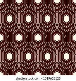 Contemporary honeycomb geometric pattern. Repeated hexagons ornament. Modern mosaic background. Seamless surface abstract design. Geo wallpaper. Digital paper, textile print. Vector art
