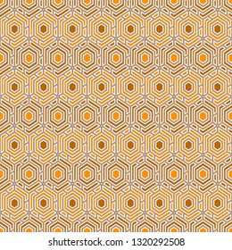 Contemporary honeycomb geometric pattern. Repeated hexagons ornament. Modern mosaic background. Seamless surface abstract design. Geo wallpaper. Digital paper, textile print. Vector art
