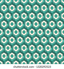 Contemporary honeycomb geometric pattern. Repeated hexagons ornament. Modern mosaic background. Seamless surface abstract design. Geo wallpaper. Digital paper, textile print. Vector art
