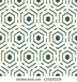 Contemporary honeycomb geometric pattern. Repeated hexagons ornament. Modern mosaic background. Seamless surface abstract design. Geo wallpaper. Digital paper, textile print. Vector art