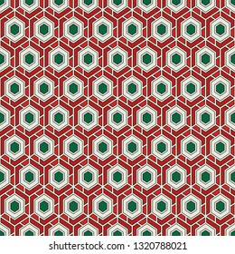 Contemporary honeycomb geometric pattern. Repeated hexagons ornament. Modern mosaic background. Seamless surface abstract design. Geo wallpaper. Digital paper, textile print. Vector art