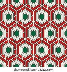 Contemporary honeycomb geometric pattern. Repeated hexagons ornament. Modern mosaic background. Seamless surface abstract design. Geo wallpaper. Digital paper, textile print. Vector art