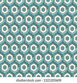 Contemporary honeycomb geometric pattern. Repeated hexagons ornament. Modern mosaic background. Seamless surface abstract design. Geo wallpaper. Digital paper, textile print. Vector art