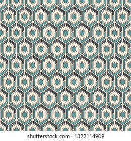 Contemporary honeycomb geometric pattern. Repeated hexagons ornament. Modern mosaic background. Seamless surface abstract design. Geo wallpaper. Digital paper, textile print. Vector art