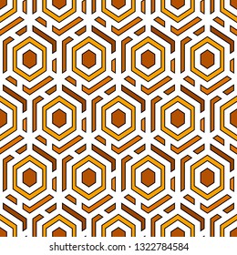 Contemporary honeycomb geometric pattern. Repeated hexagons ornament. Modern mosaic background. Seamless surface abstract design. Geo wallpaper. Digital paper, textile print. Vector art