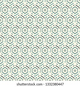 Contemporary honeycomb geometric pattern. Repeated hexagons ornament. Modern mosaic background. Seamless surface abstract design. Geo wallpaper. Digital paper, textile print. Vector art