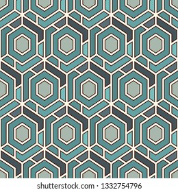 Contemporary honeycomb geometric pattern. Repeated hexagons ornament. Modern mosaic background. Seamless surface abstract design. Geo wallpaper. Digital paper, textile print. Vector art