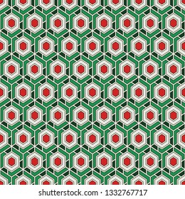 Contemporary honeycomb geometric pattern. Repeated hexagons ornament. Modern mosaic background. Seamless surface abstract design. Geo wallpaper. Digital paper, textile print. Vector art