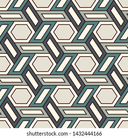 Contemporary honeycomb geometric pattern. Repeated hexagon ornament. Modern mosaic tiles background. Seamless surface abstract design. Geo wallpaper. Digital paper, textile print. Vector illustration