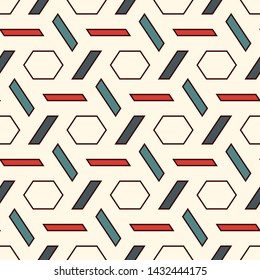 Contemporary honeycomb geometric pattern. Repeated hexagon ornament. Modern mosaic tiles background. Seamless surface abstract design. Geo wallpaper. Digital paper, textile print. Vector illustration