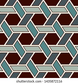 Contemporary honeycomb geometric pattern. Repeated hexagon ornament. Modern mosaic tiles background. Seamless surface abstract design. Geo wallpaper. Digital paper, textile print. Vector illustration