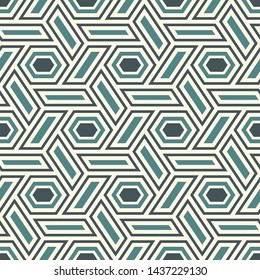Contemporary honeycomb geometric pattern. Repeated hexagon ornament. Modern mosaic tiles background. Seamless surface abstract design. Geo wallpaper. Digital paper, textile print. Vector illustration
