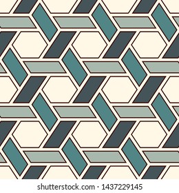 Contemporary honeycomb geometric pattern. Repeated hexagon ornament. Modern mosaic tiles background. Seamless surface abstract design. Geo wallpaper. Digital paper, textile print. Vector illustration