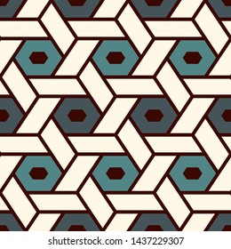 Contemporary honeycomb geometric pattern. Repeated hexagon ornament. Modern mosaic tiles background. Seamless surface abstract design. Geo wallpaper. Digital paper, textile print. Vector illustration