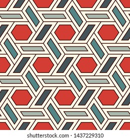 Contemporary honeycomb geometric pattern. Repeated hexagon ornament. Modern mosaic tiles background. Seamless surface abstract design. Geo wallpaper. Digital paper, textile print. Vector illustration