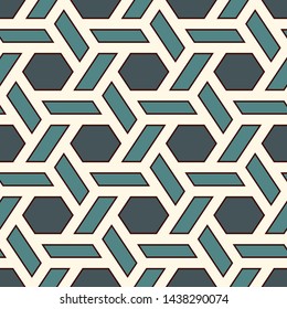Contemporary honeycomb geometric pattern. Repeated hexagon ornament. Modern mosaic tiles background. Seamless surface abstract design. Geo wallpaper. Digital paper, textile print. Vector illustration