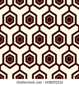 Contemporary honeycomb geometric pattern. Repeated hexagon ornament. Modern mosaic tiles background. Seamless surface abstract design. Geo wallpaper. Digital paper, textile print. Vector illustration