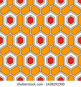Contemporary honeycomb geometric pattern. Repeated hexagon ornament. Modern mosaic tiles background. Seamless surface abstract design. Geo wallpaper. Digital paper, textile print. Vector illustration