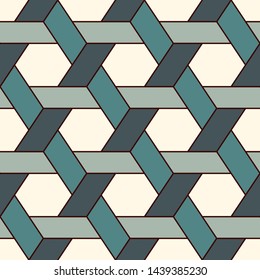 Contemporary honeycomb geometric pattern. Repeated hexagon ornament. Modern mosaic tiles background. Seamless surface abstract design. Geo wallpaper. Digital paper, textile print. Vector illustration