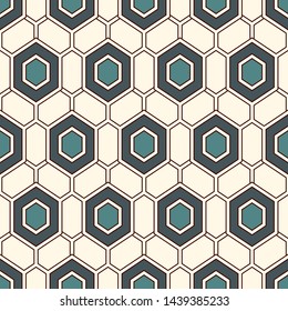 Contemporary honeycomb geometric pattern. Repeated hexagon ornament. Modern mosaic tiles background. Seamless surface abstract design. Geo wallpaper. Digital paper, textile print. Vector illustration