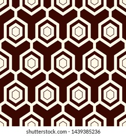 Contemporary honeycomb geometric pattern. Repeated hexagon ornament. Modern mosaic tiles background. Seamless surface abstract design. Geo wallpaper. Digital paper, textile print. Vector illustration